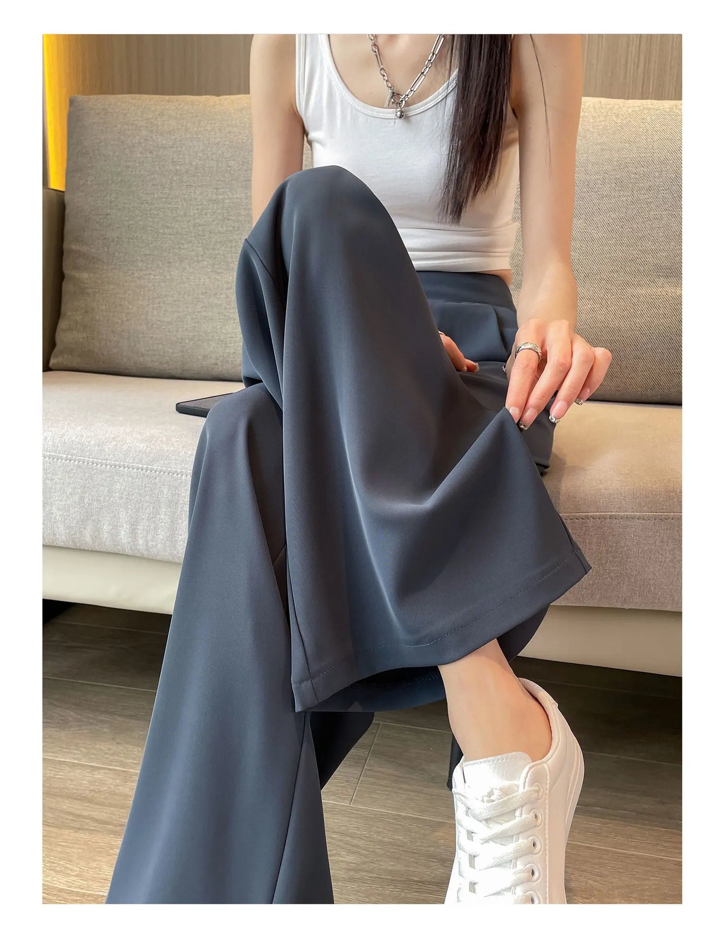 casual pants woman pendant black suit wide leg high waist