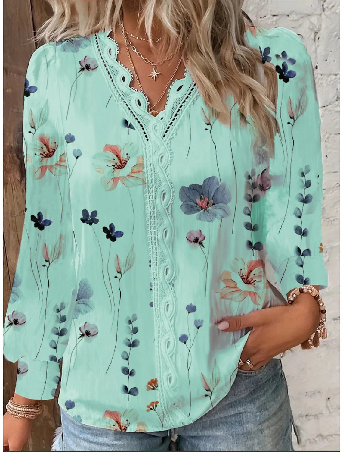 Women's Elegant Long Sleeve Print Office top