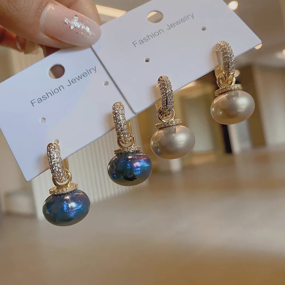 Colorful Blue Pearl Circle Ear Button Design Eardrop for Girls.