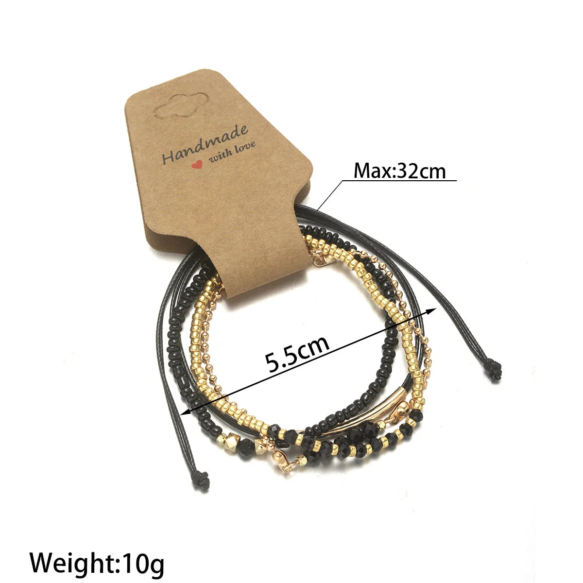 Handmade Black Glass Stone Bracelet Set