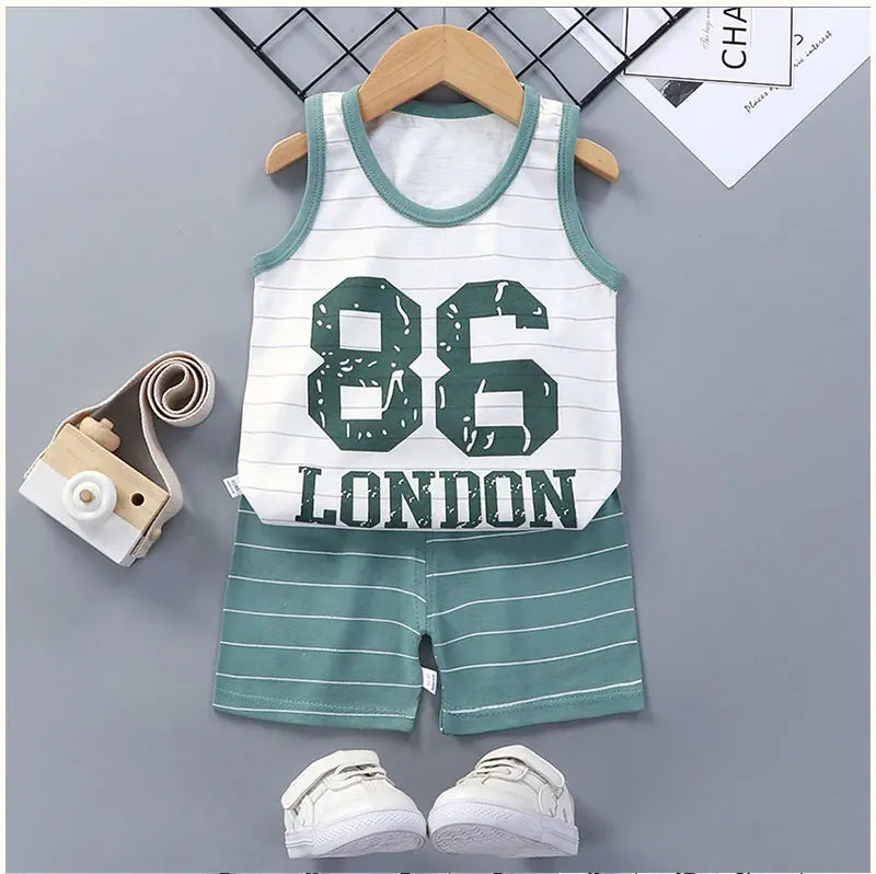 Children Sets Kids Clothes Boys Girls Vest Suit  Summer Clothing