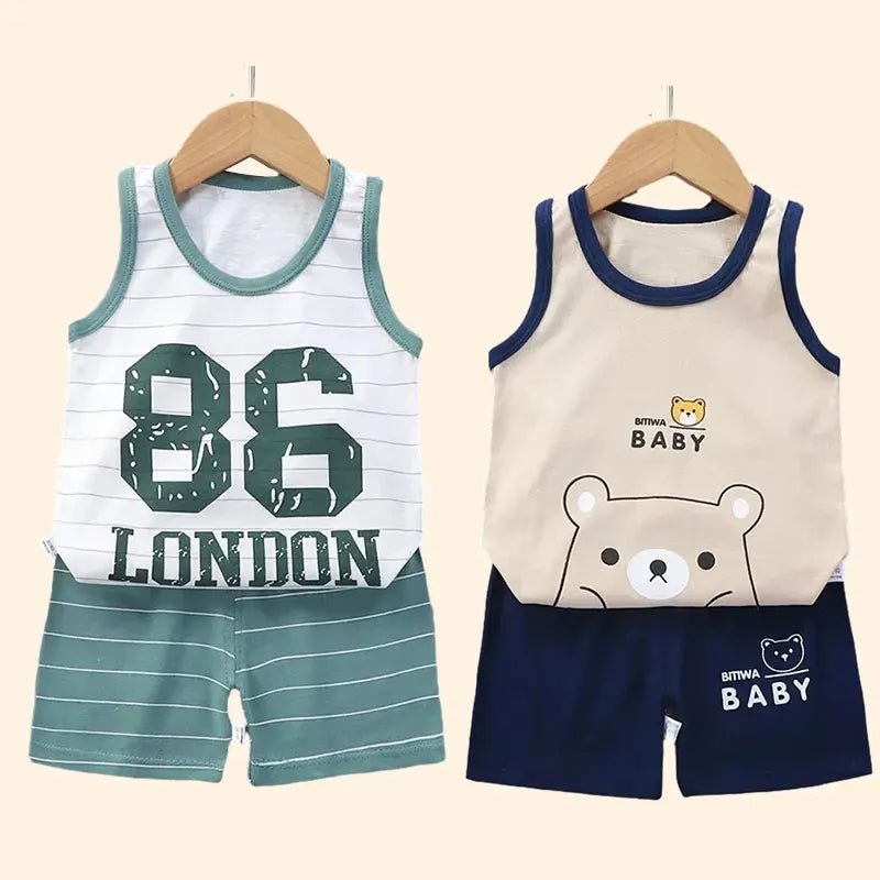 Children Sets Kids Clothes Boys Girls Vest Suit  Summer Clothing