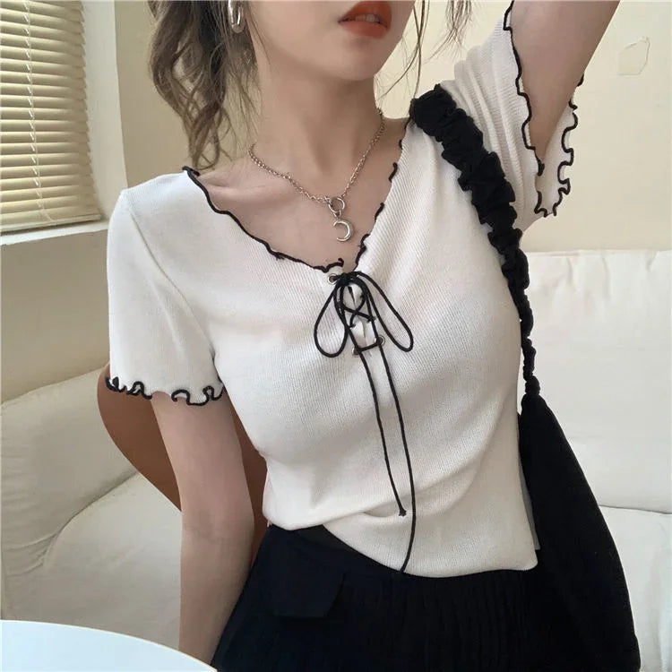 Woman T-shirts White V-neck