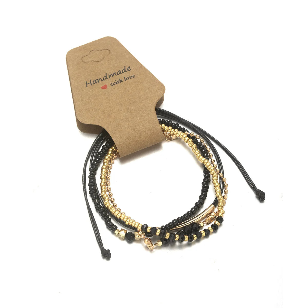 Handmade Black Glass Stone Bracelet Set