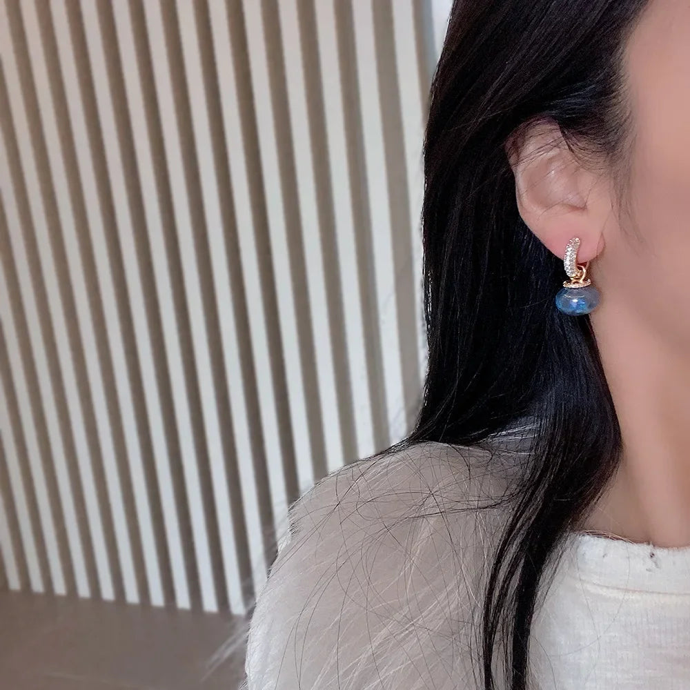 Colorful Blue Pearl Circle Ear Button Eardrop