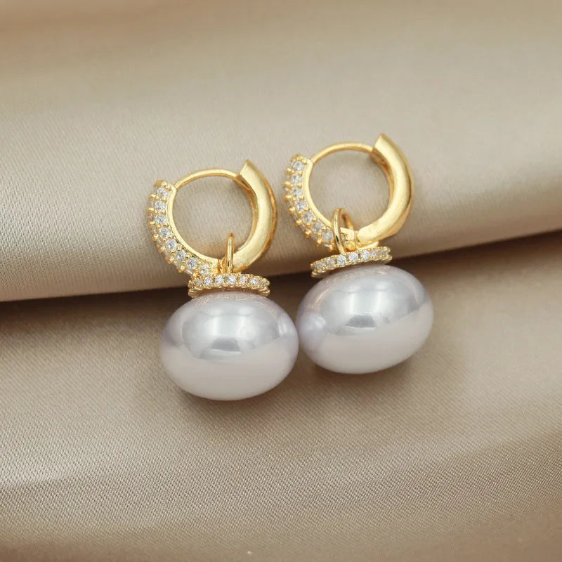 Colorful Blue Pearl Circle Ear Button Eardrop