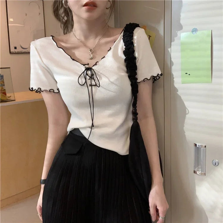 Woman T-shirts White V-neck