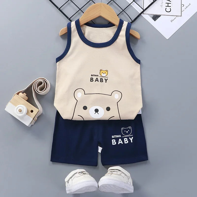 Children Sets Kids Clothes Boys Girls Vest Suit  Summer Clothing
