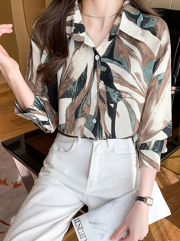 Women Blouse Top Vintage Button Up Shirts