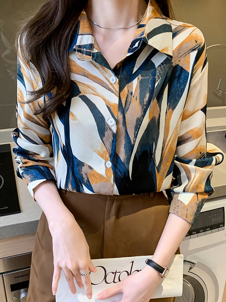 Women Blouse Top Vintage Button Up Shirts