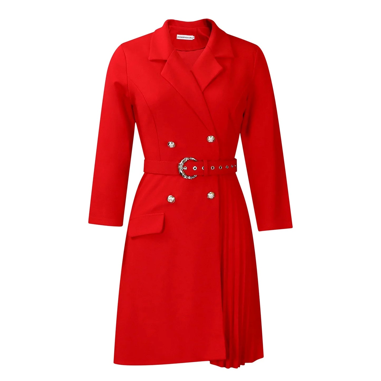 Pleated Mid-Calf Solid Dress