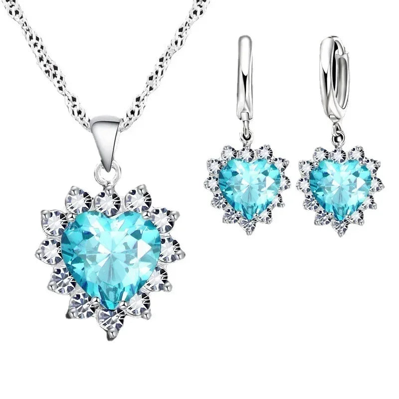 Exquisite Heart-shaped Necklace Earrings Jewelry Set