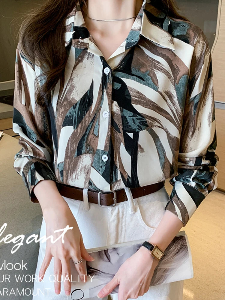 Women Blouse Top Vintage Button Up Shirts