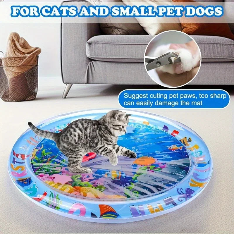 Cat Water Sensation Mat with Floating Fish, Interactive Kick Toy, Boredom Relief Pad for Indoor Cats, Use with Tap Water