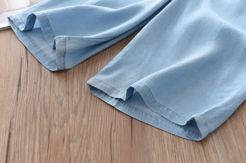 Children Wide Leg Pants Summer Casual Thin Chiffon Cropped Trousers For Teenager Girls Clothes 2 4 6 8 10 Years