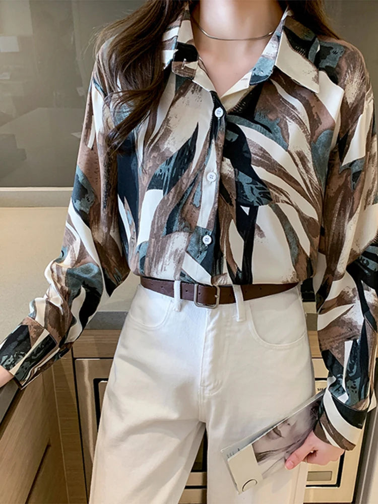 Women Blouse Top Vintage Button Up Shirts