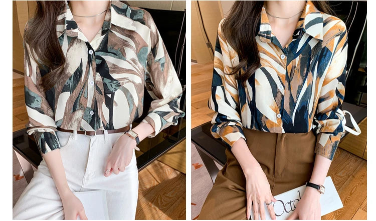 Women Blouse Top Vintage Button Up Shirts