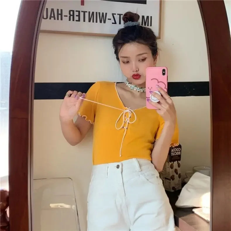 Woman T-shirts White V-neck