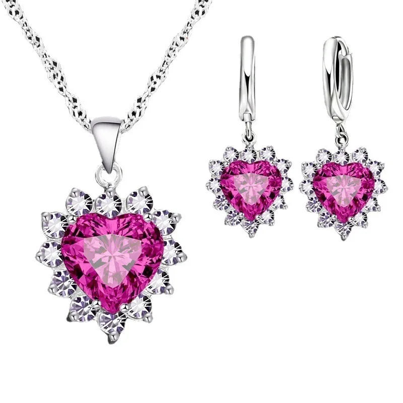 Exquisite Heart-shaped Necklace Earrings Jewelry Set