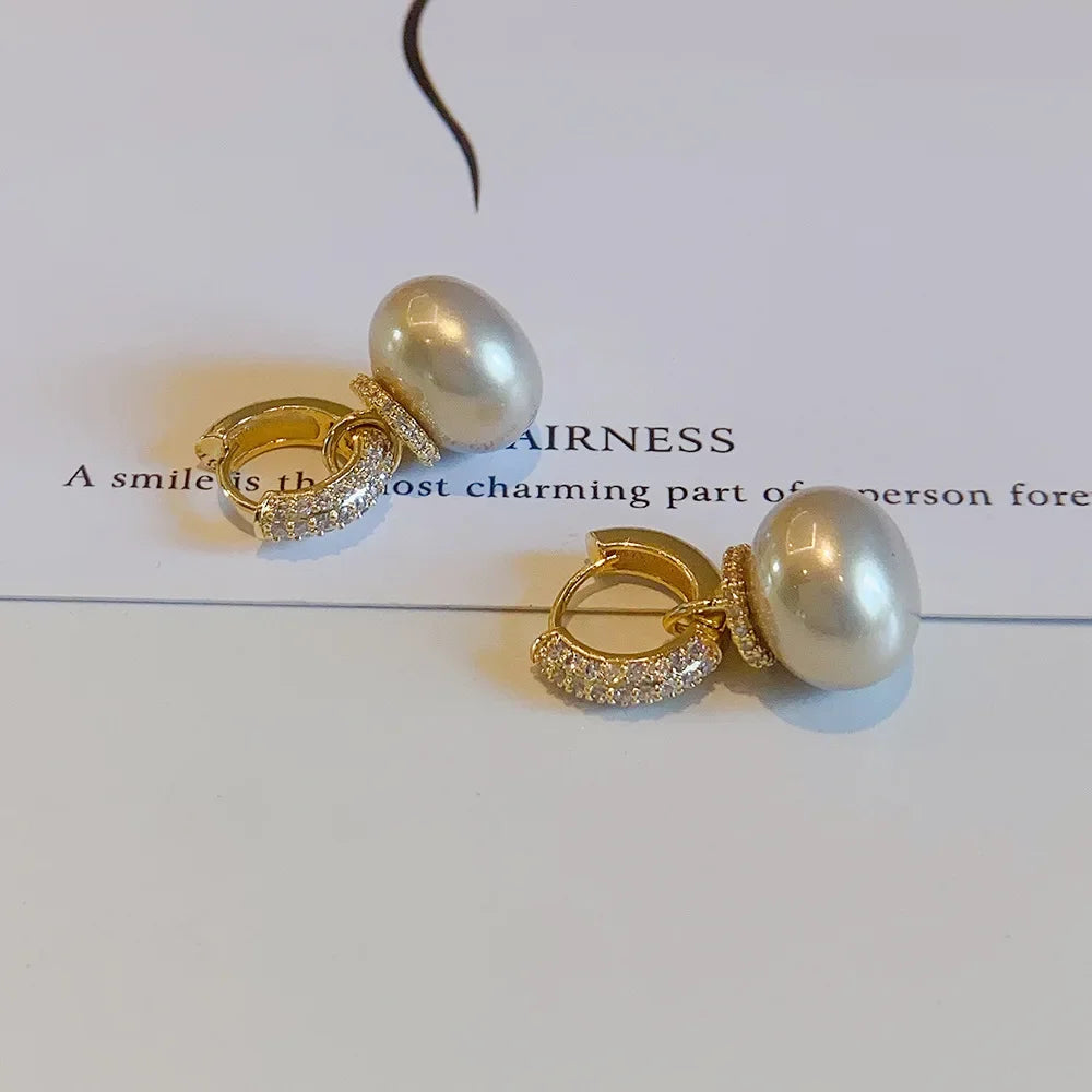 Colorful Blue Pearl Circle Ear Button Eardrop