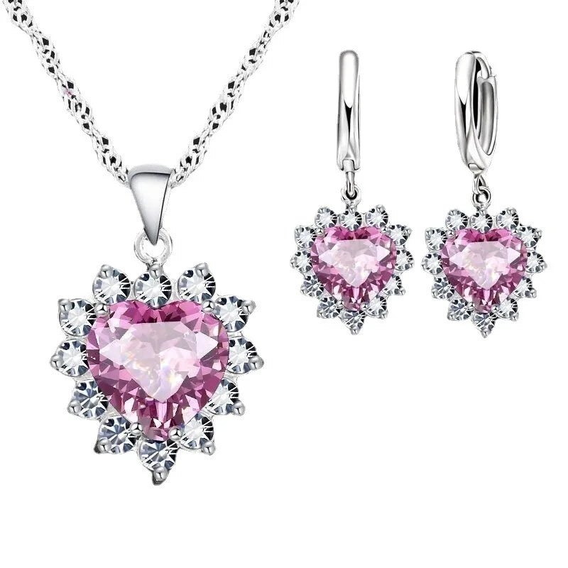 Exquisite Heart-shaped Necklace Earrings Jewelry Set