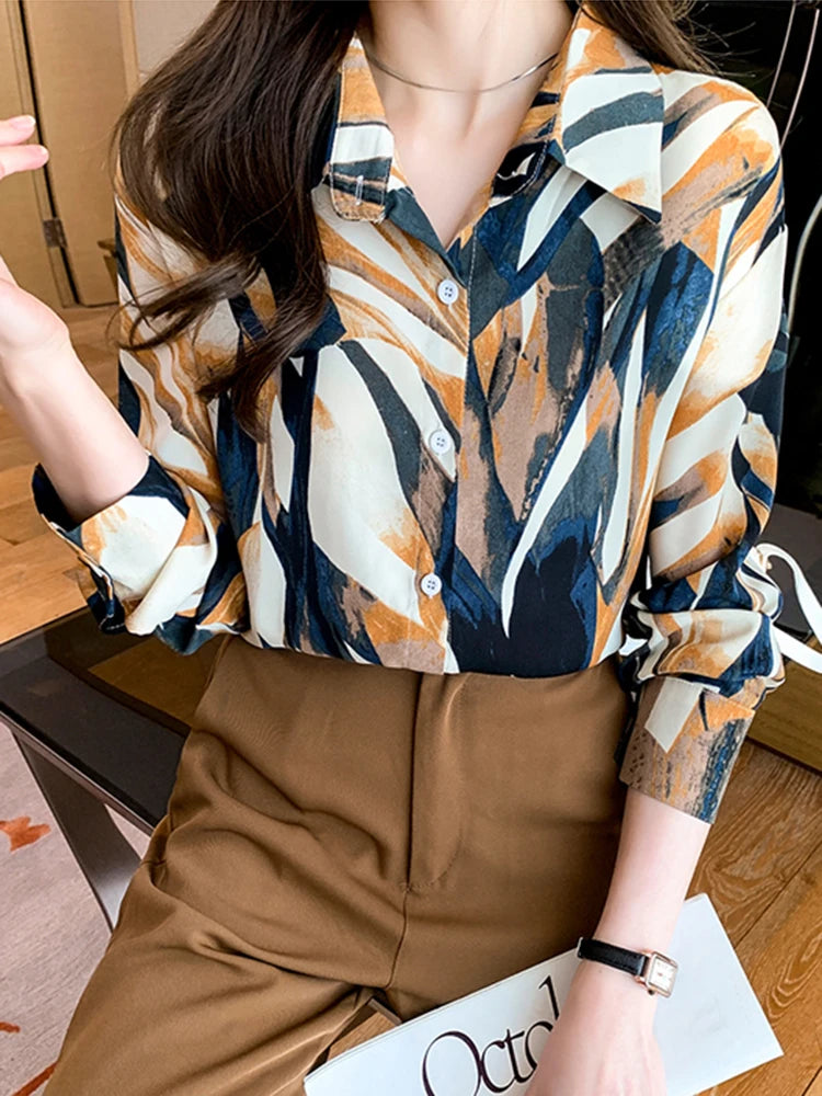 Women Blouse Top Vintage Button Up Shirts