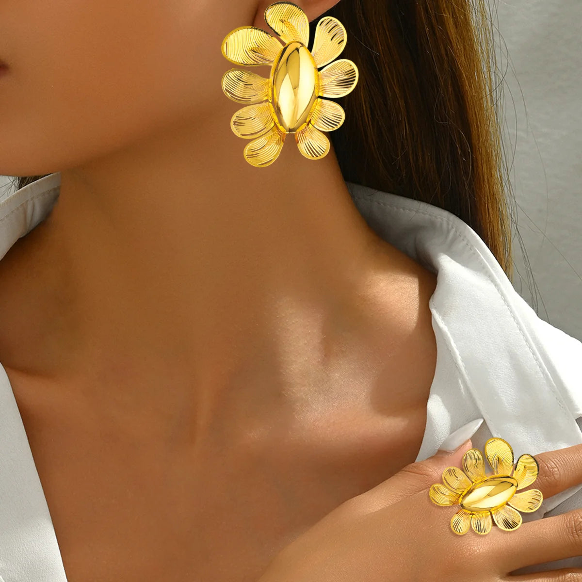 New  Dubai inspired Gold Plated Earrings Ring Set