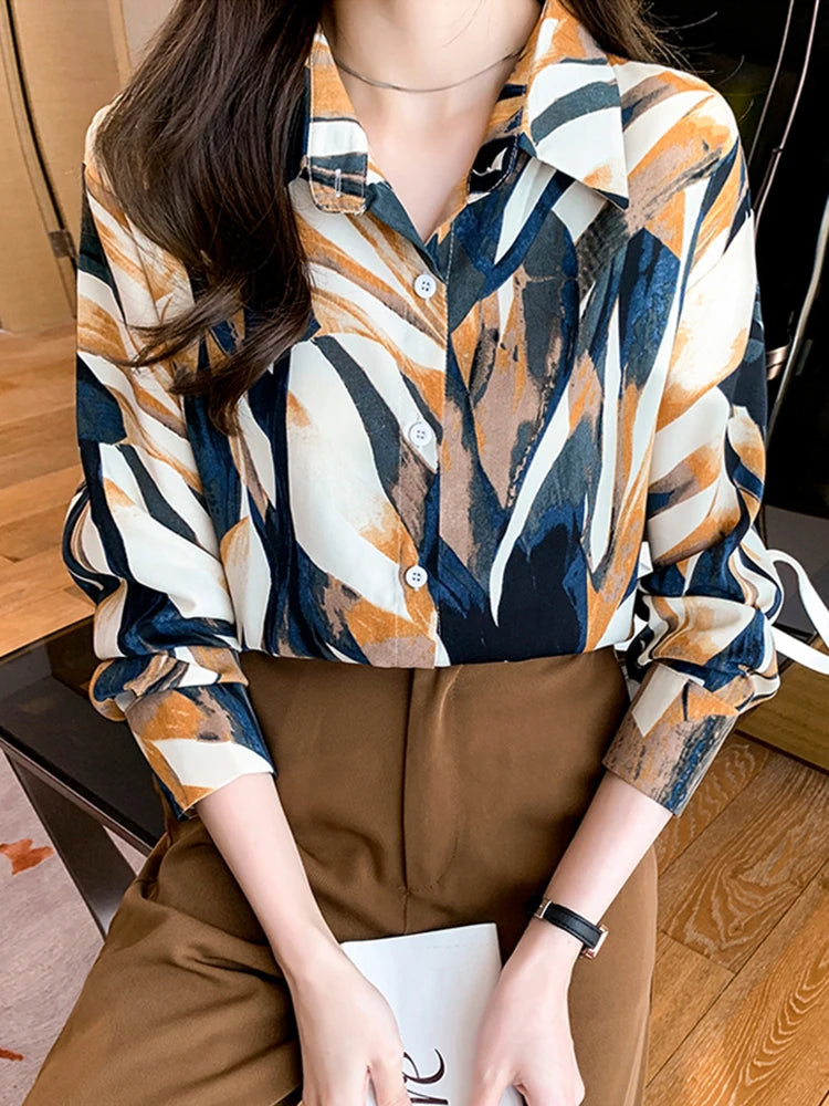 Women Blouse Top Vintage Button Up Shirts