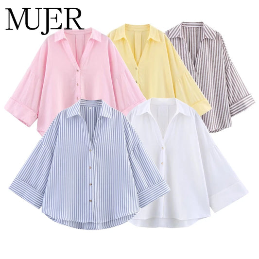 MUJER Women's Shirts Striped Oversize Shirts