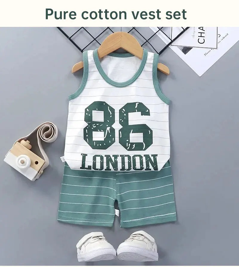 Children Sets Kids Clothes Boys Girls Vest Suit  Summer Clothing