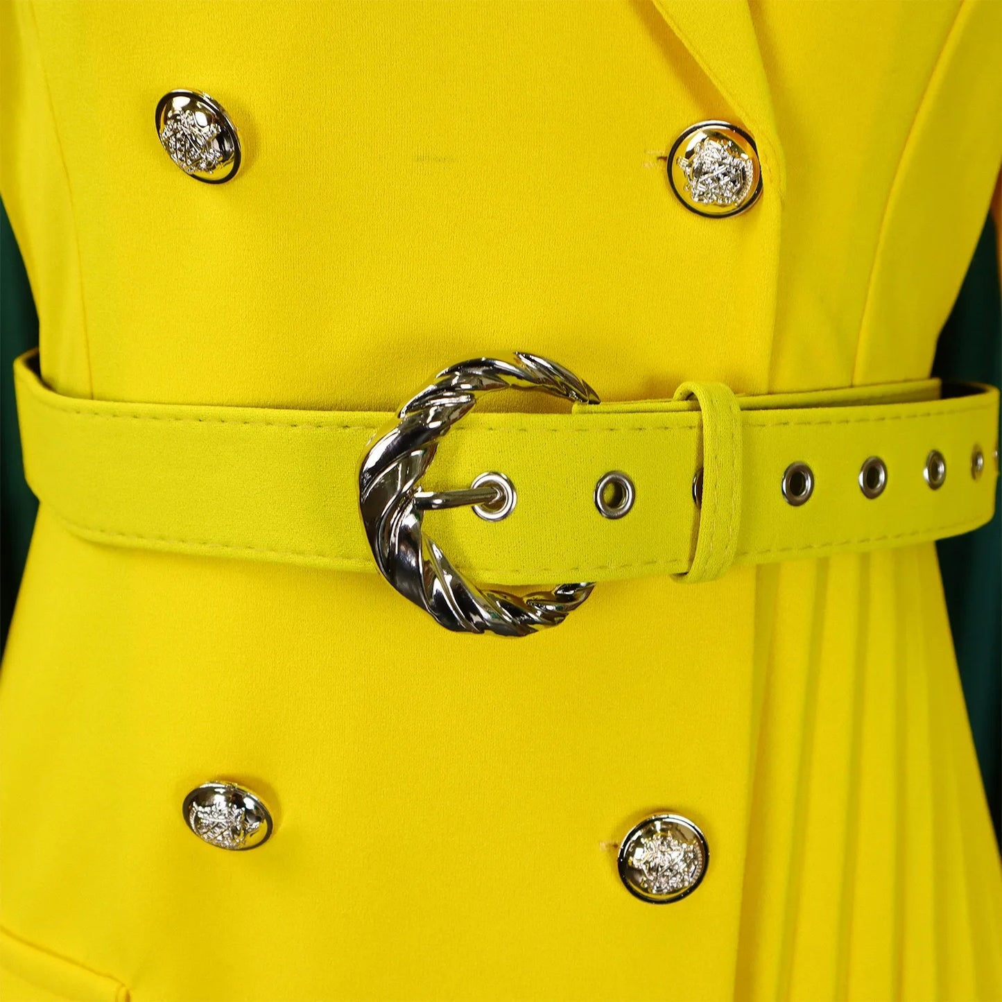 Pleated Mid-Calf Solid Dress