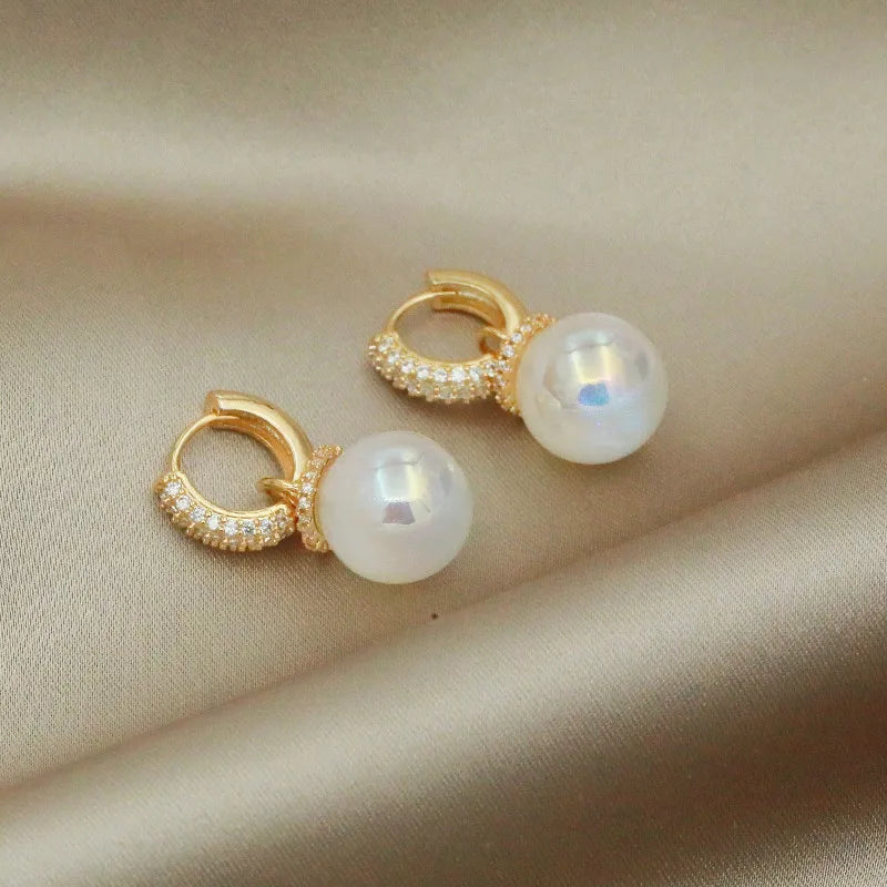 Colorful Blue Pearl Circle Ear Button Eardrop