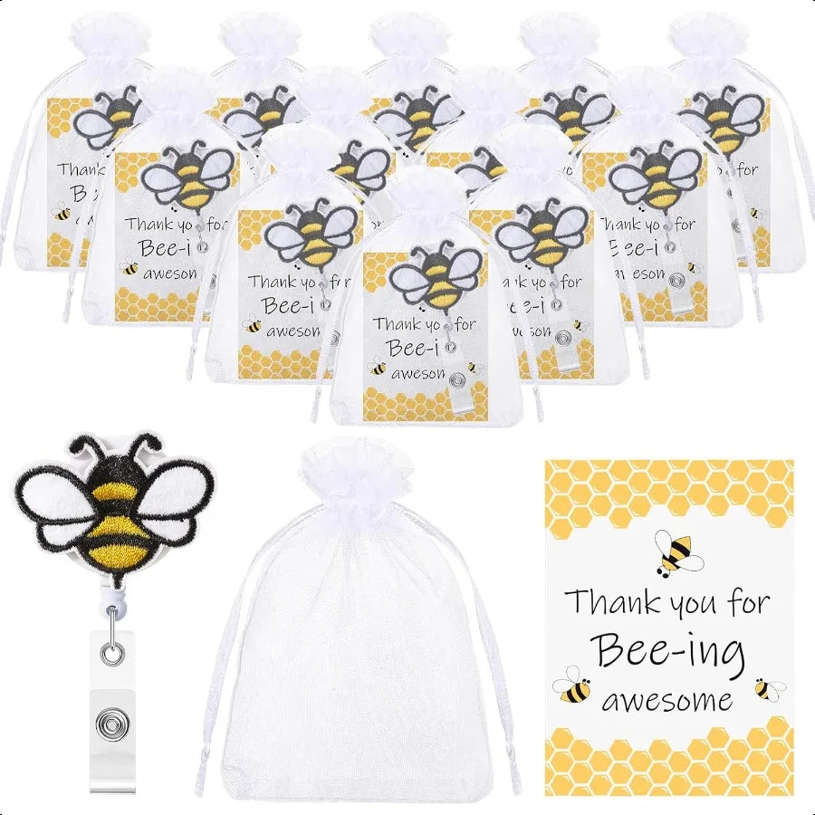Employee Appreciation Gift Bee Badge Reel Retractable Badge Holders Clips Thanksgiving Day Inspirational Cards Organza Bag Bee