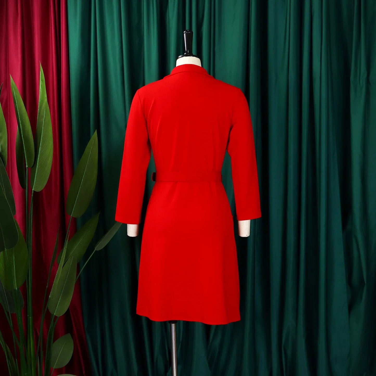 Pleated Mid-Calf Solid Dress