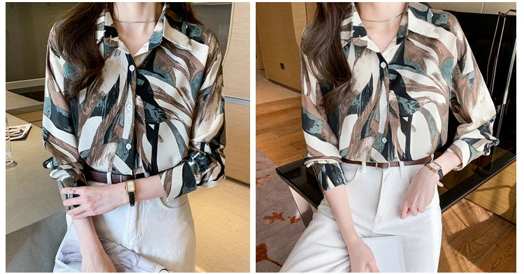 Women Blouse Top Vintage Button Up Shirts