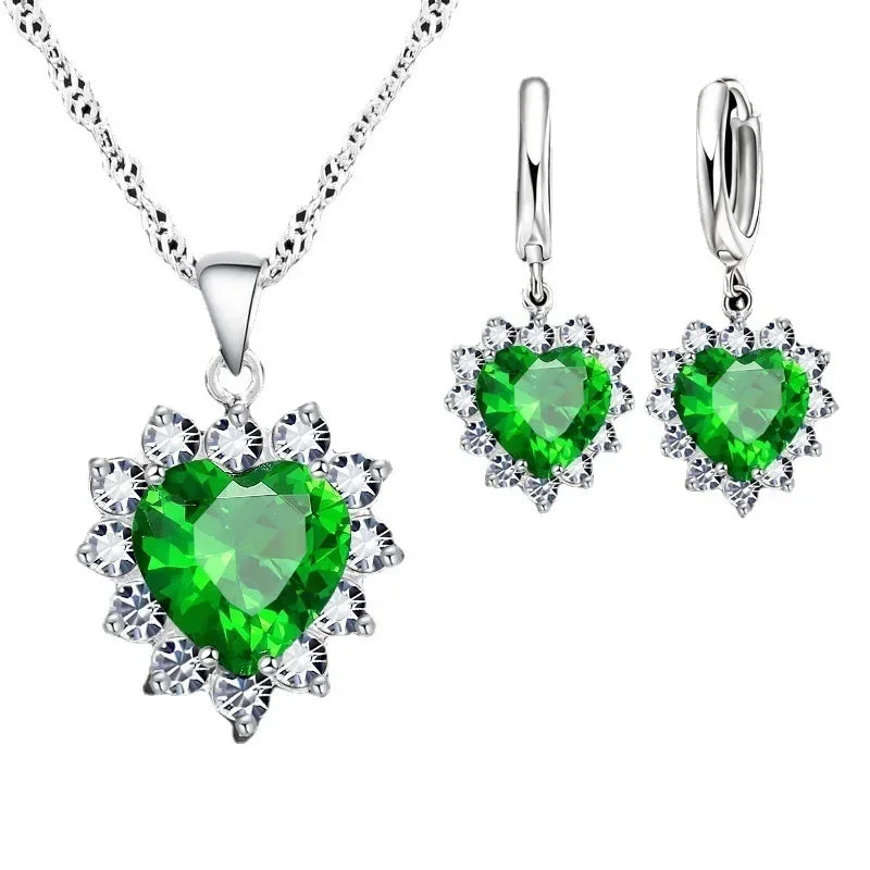Exquisite Heart-shaped Necklace Earrings Jewelry Set