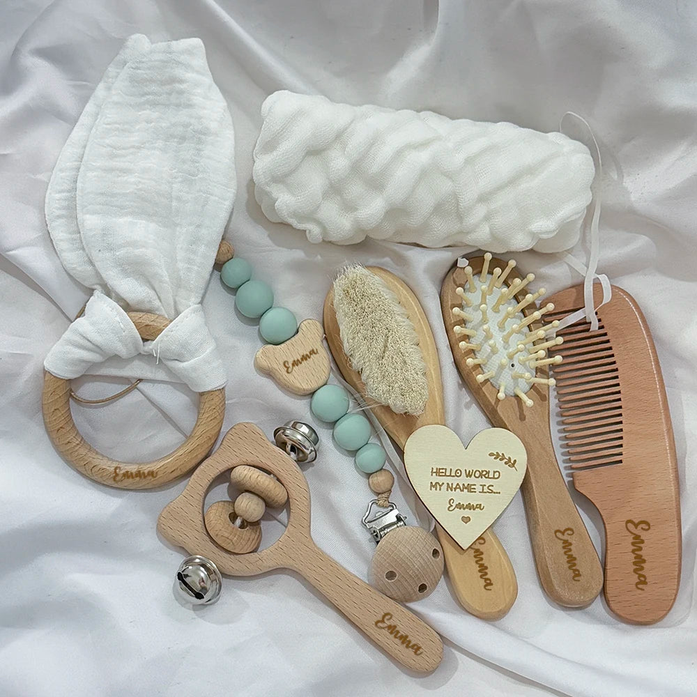 Natural Wood Baby Gift Box with Personalized Name