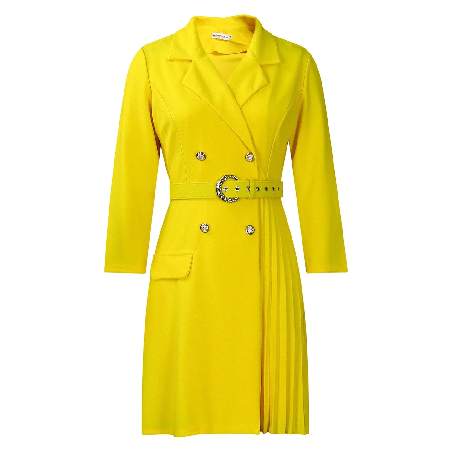 Pleated Mid-Calf Solid Dress