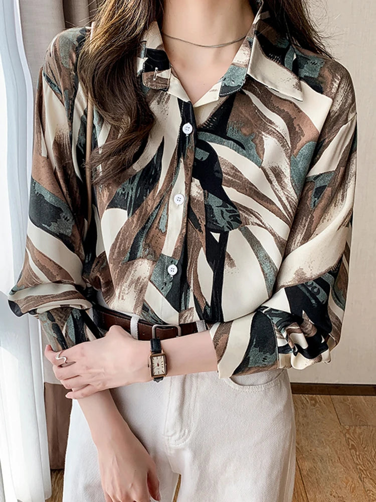 Women Blouse Top Vintage Button Up Shirts