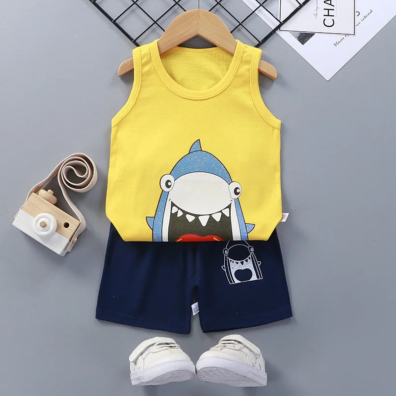 Children Sets Kids Clothes Boys Girls Vest Suit  Summer Clothing