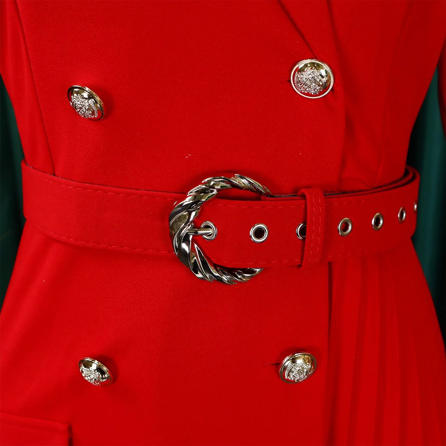 Pleated Mid-Calf Solid Dress