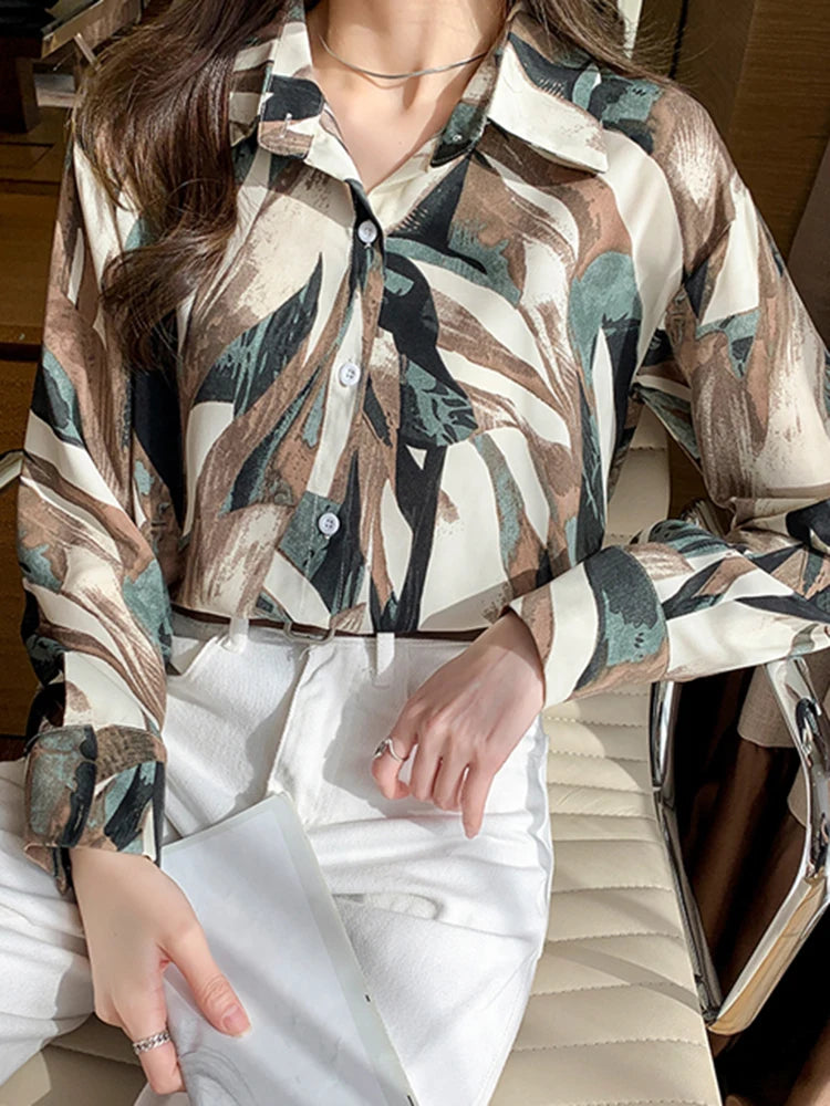Women Blouse Top Vintage Button Up Shirts