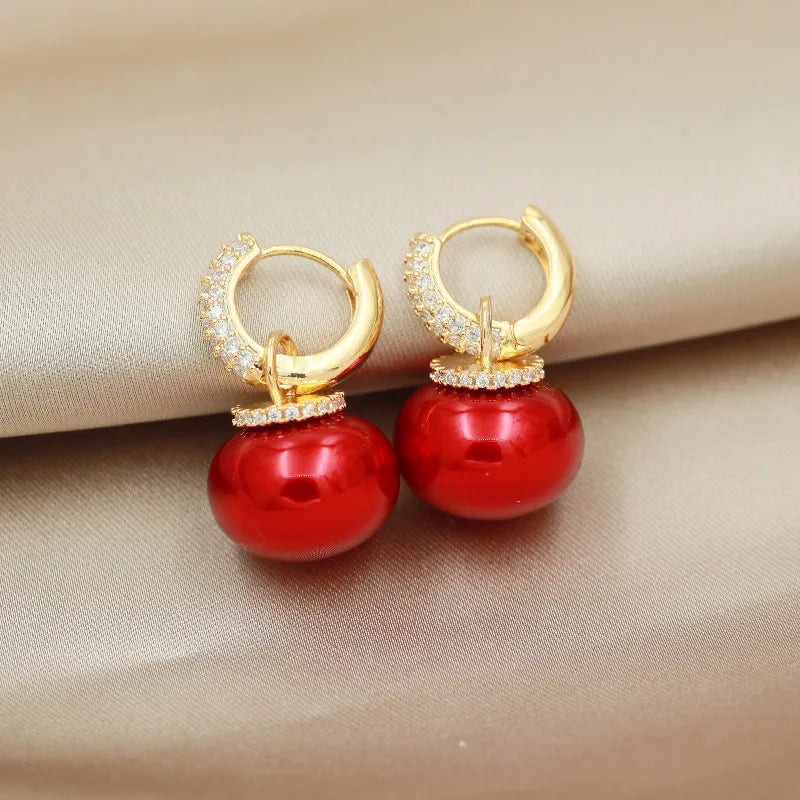 Colorful Blue Pearl Circle Ear Button Design Eardrop for Girls.