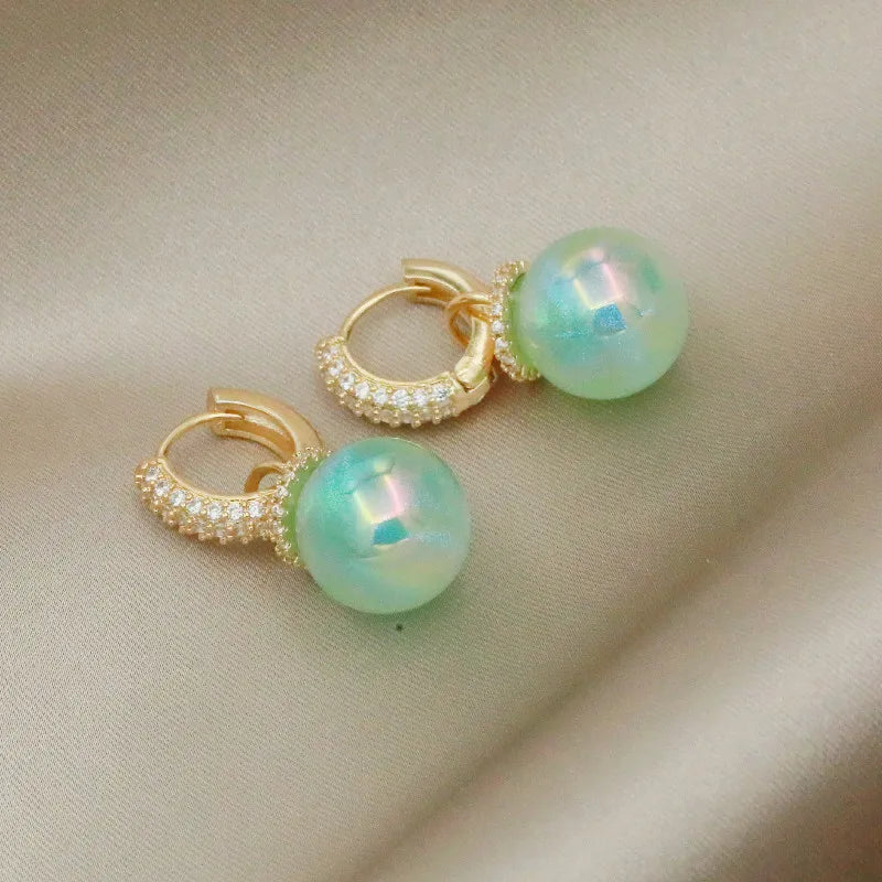 Colorful Blue Pearl Circle Ear Button Eardrop