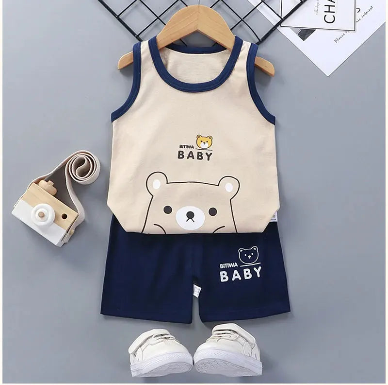 Children Sets Kids Clothes Boys Girls Vest Suit  Summer Clothing