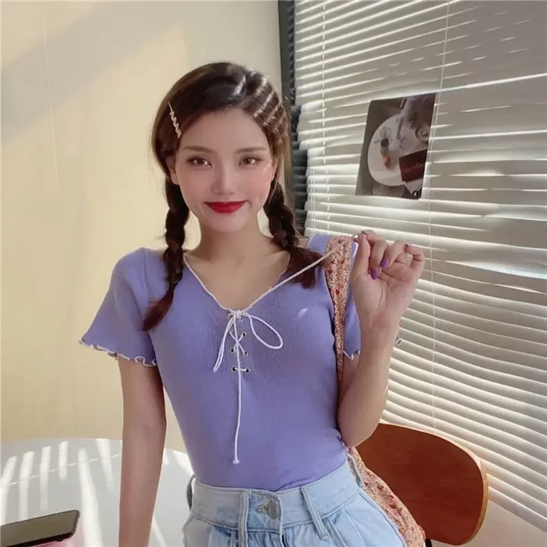 Woman T-shirts White V-neck