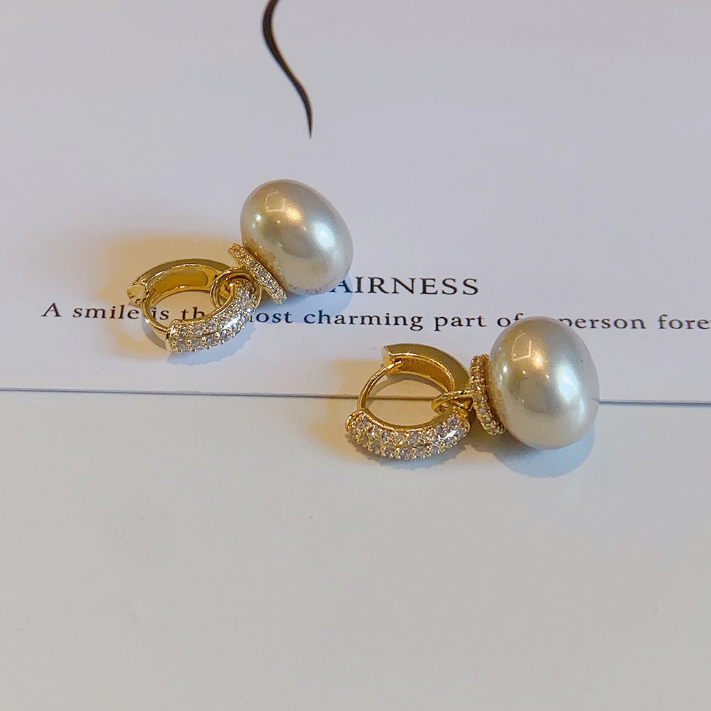 Colorful Blue Pearl Circle Ear Button Eardrop