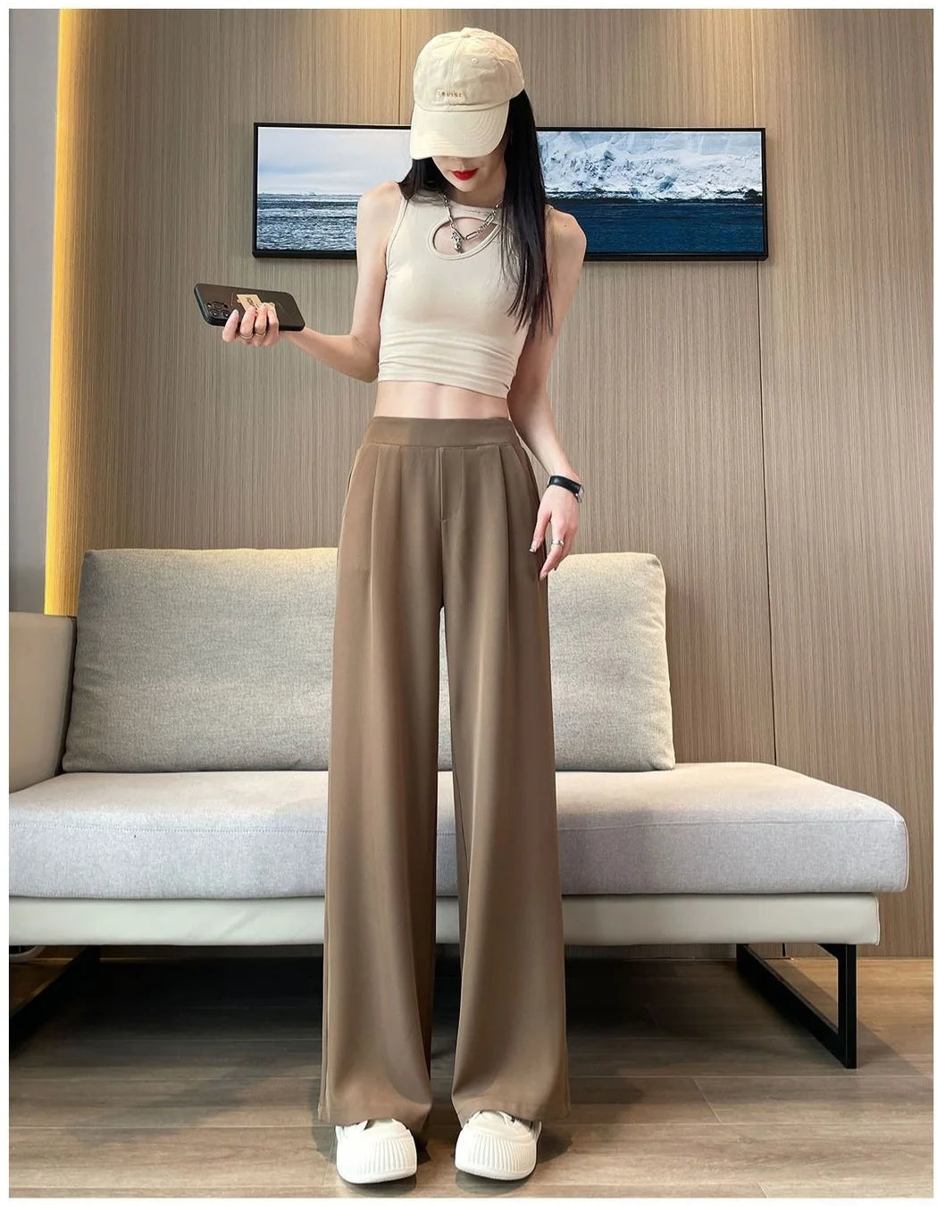 casual pants woman pendant black suit wide leg high waist