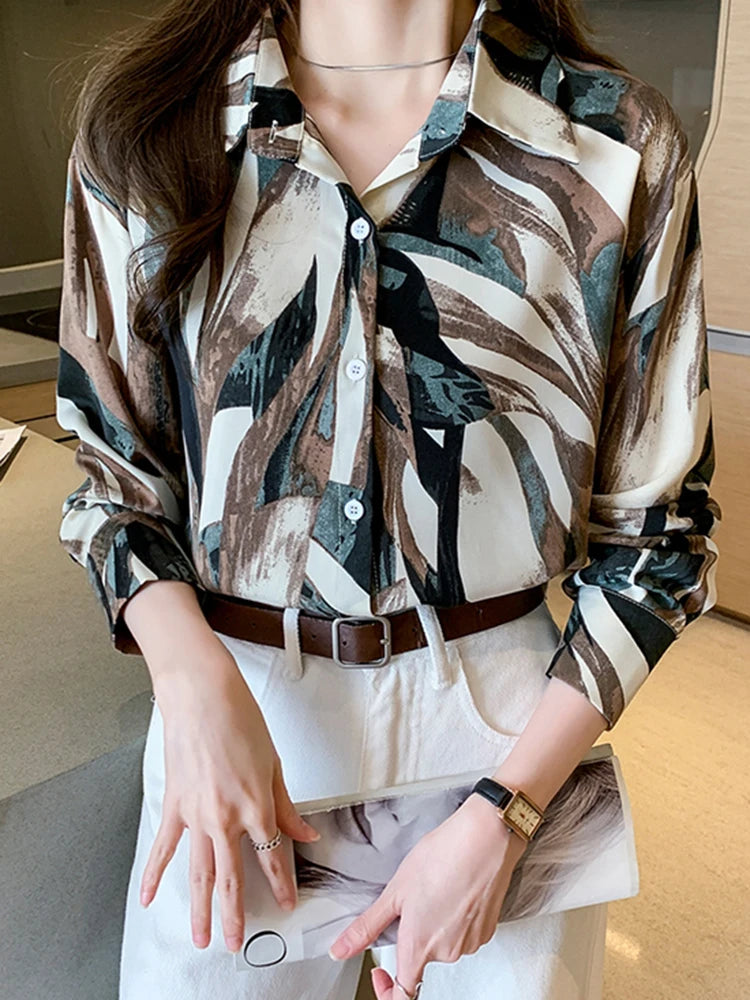 Women Blouse Top Vintage Button Up Shirts