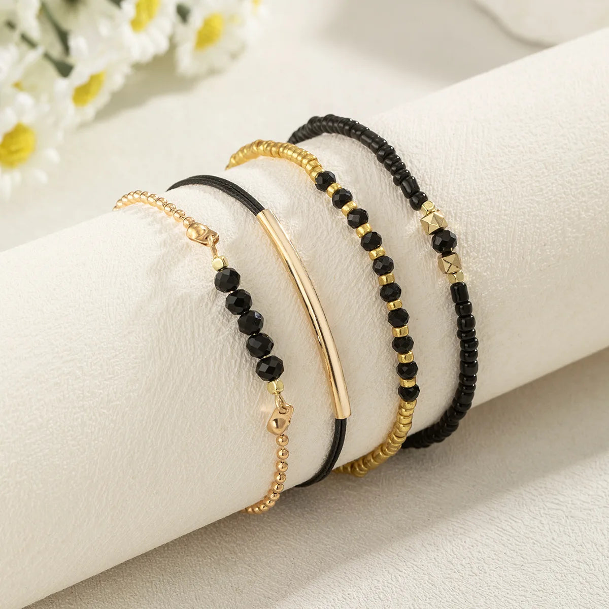 Handmade Black Glass Stone Bracelet Set